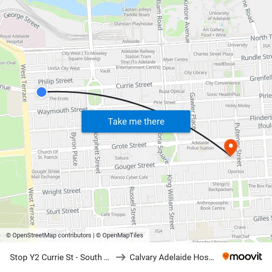 Stop Y2 Currie St - South side to Calvary Adelaide Hospital map