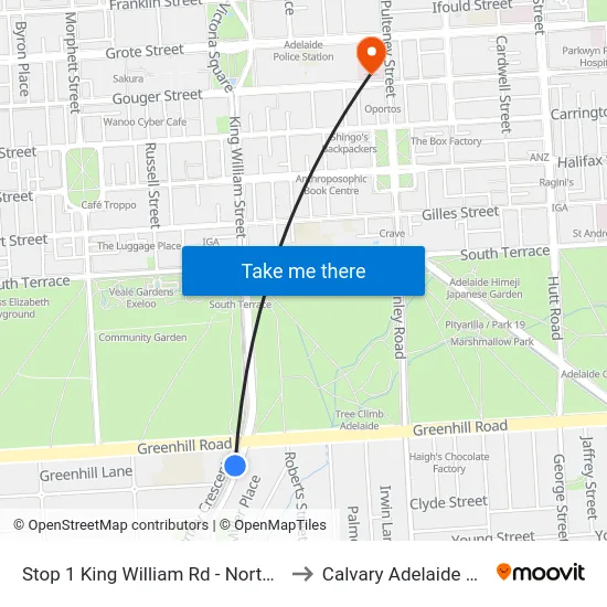 Stop 1 King William Rd - North West side to Calvary Adelaide Hospital map