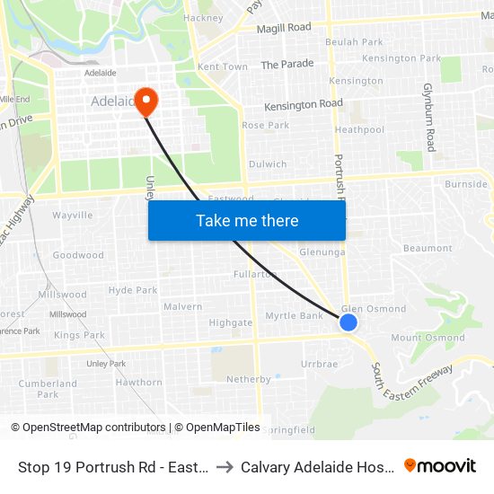 Stop 19 Portrush Rd - East side to Calvary Adelaide Hospital map