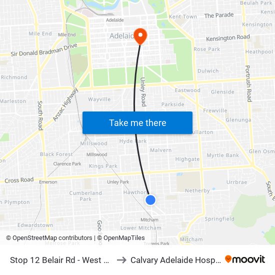 Stop 12 Belair Rd - West side to Calvary Adelaide Hospital map