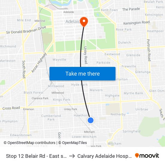 Stop 12 Belair Rd - East side to Calvary Adelaide Hospital map