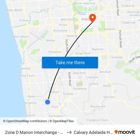 Zone D Marion Interchange - South side to Calvary Adelaide Hospital map