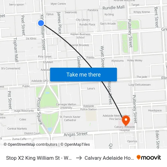 Stop X2 King William St - West side to Calvary Adelaide Hospital map