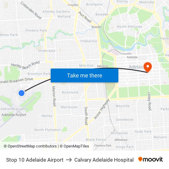 Stop 10 Adelaide Airport to Calvary Adelaide Hospital map