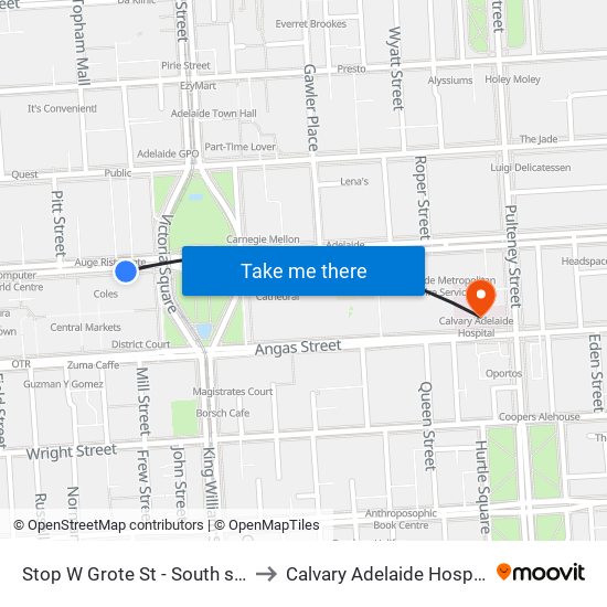 Stop W Grote St - South side to Calvary Adelaide Hospital map