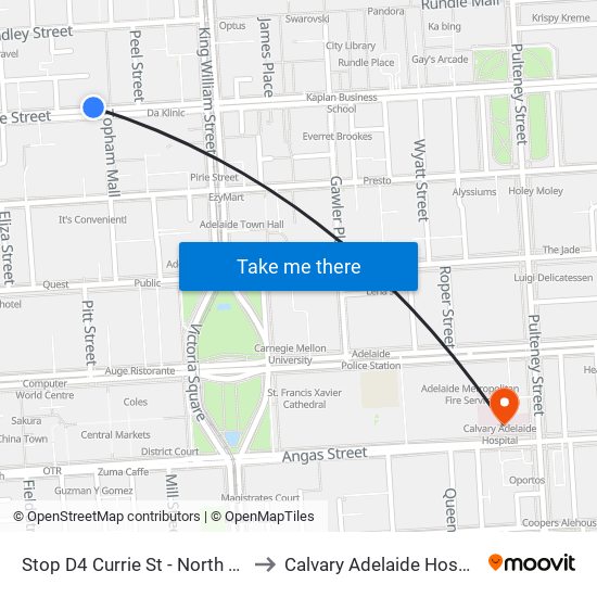 Stop D4 Currie St - North side to Calvary Adelaide Hospital map