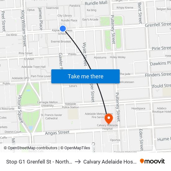 Stop G1 Grenfell St - North side to Calvary Adelaide Hospital map