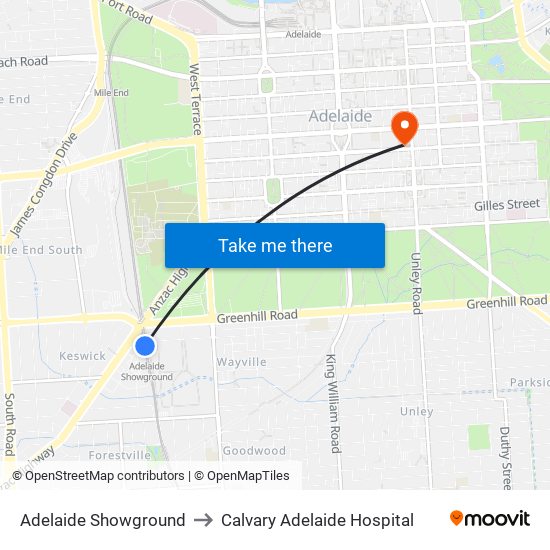 Adelaide Showground to Calvary Adelaide Hospital map