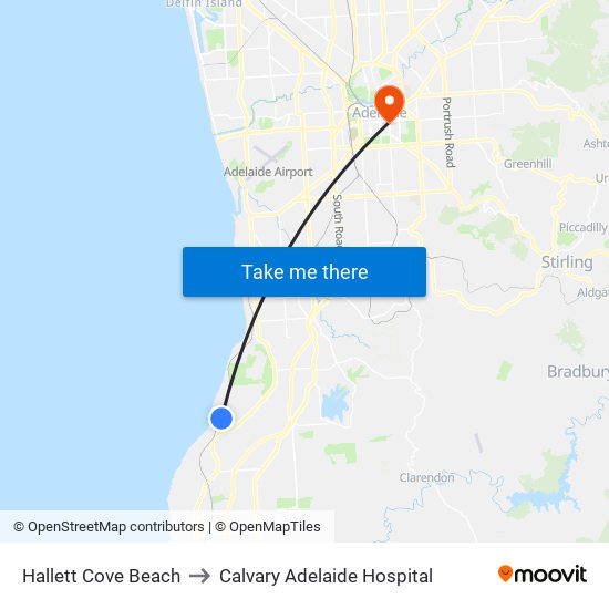 Hallett Cove Beach to Calvary Adelaide Hospital map