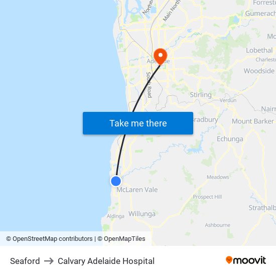 Seaford to Calvary Adelaide Hospital map