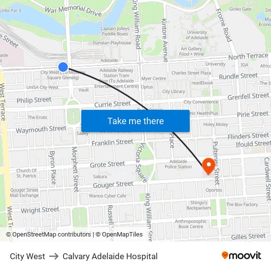 City West to Calvary Adelaide Hospital map