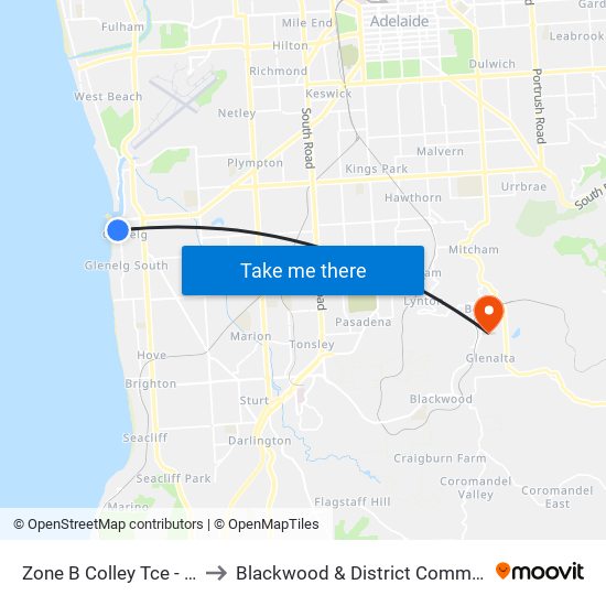 Zone B Glenelg Interchange - West side to Blackwood & District Community Hospital map