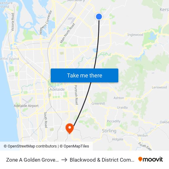 Zone A Golden Grove Interchange to Blackwood & District Community Hospital map