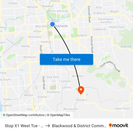 Stop X1 West Tce - West side to Blackwood & District Community Hospital map