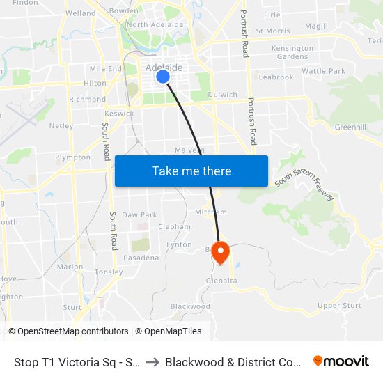 Stop T1 Victoria Sq - South West side to Blackwood & District Community Hospital map