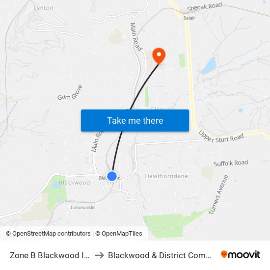 Zone B Blackwood Interchange to Blackwood & District Community Hospital map