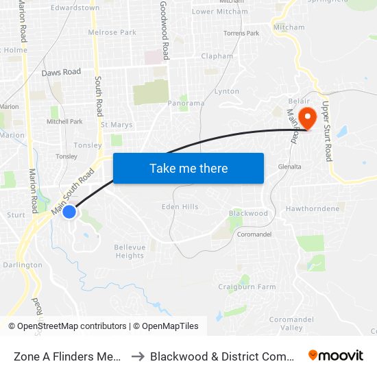 Zone A Flinders Medical Centre to Blackwood & District Community Hospital map