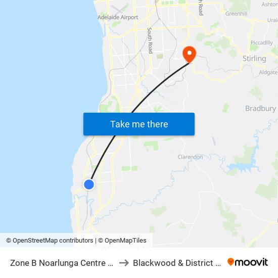 Zone B Noarlunga Centre Interchange - West side to Blackwood & District Community Hospital map