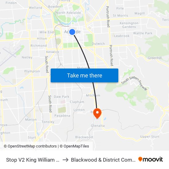 Stop V2 King William St - West side to Blackwood & District Community Hospital map