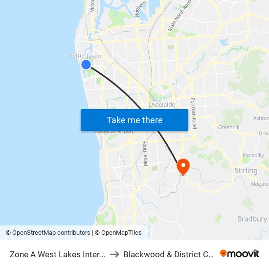 Zone A West Lakes Interchange - North side to Blackwood & District Community Hospital map