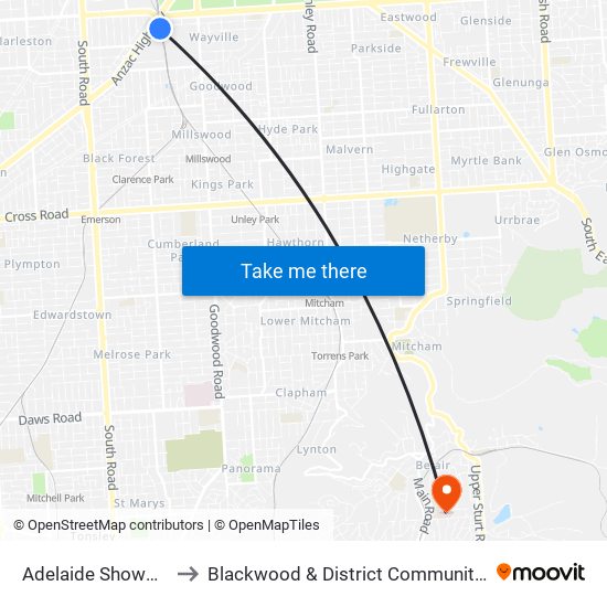 Adelaide Showground to Blackwood & District Community Hospital map