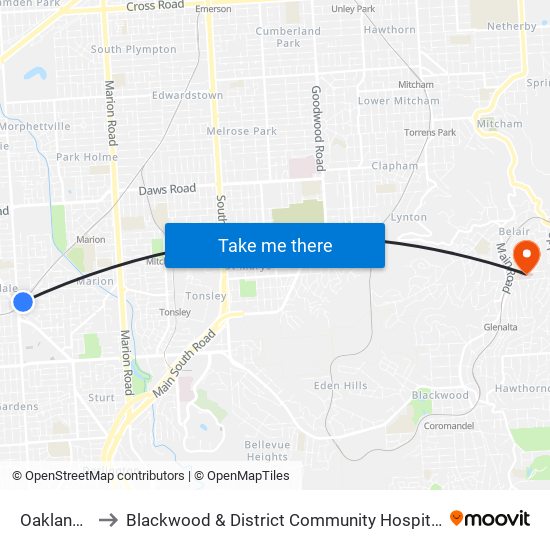 Oaklands to Blackwood & District Community Hospital map