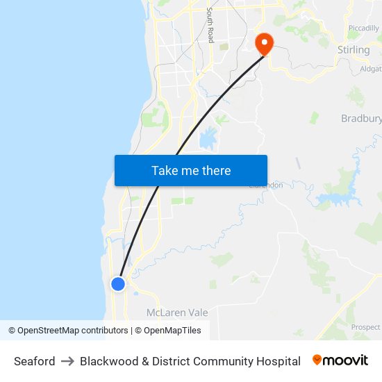 Seaford to Blackwood & District Community Hospital map