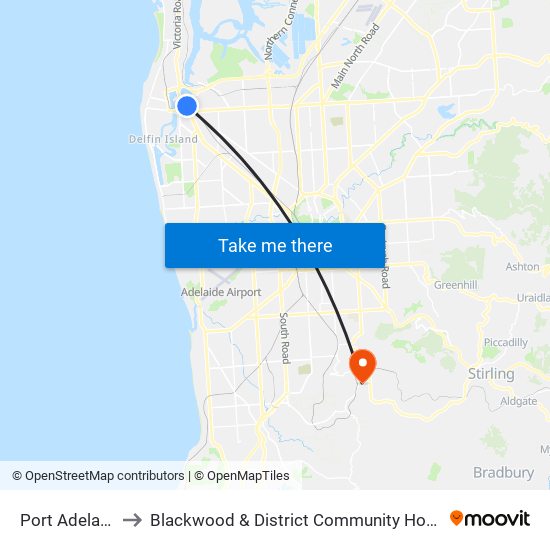 Port Adelaide to Blackwood & District Community Hospital map