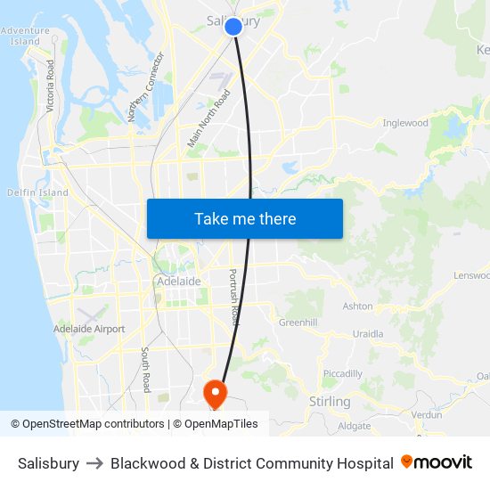 Salisbury to Blackwood & District Community Hospital map