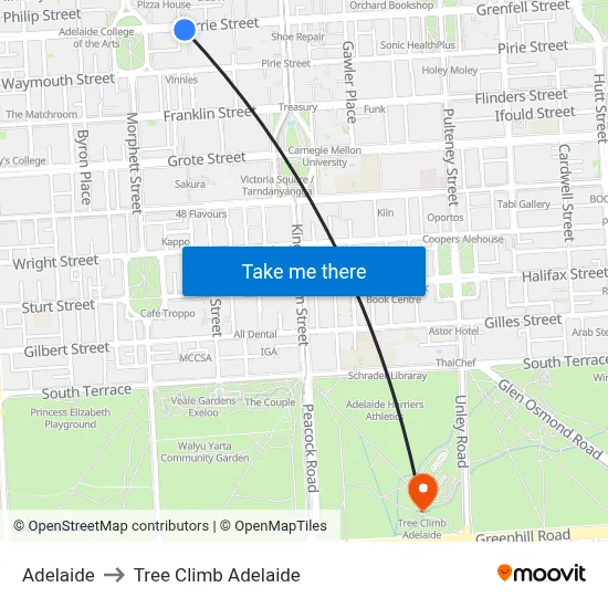 Adelaide to Tree Climb Adelaide map