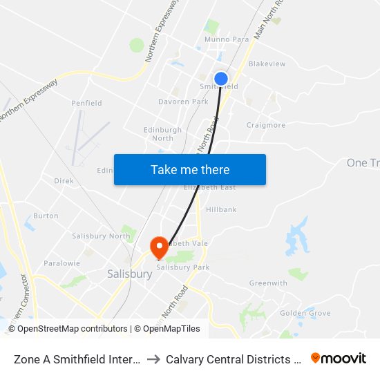 Zone A Smithfield Interchange to Calvary Central Districts Hospital map