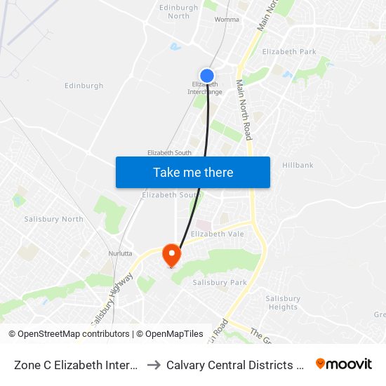 Zone C Elizabeth Interchange to Calvary Central Districts Hospital map