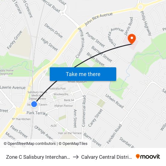 Zone C Salisbury Interchange - West Side to Calvary Central Districts Hospital map