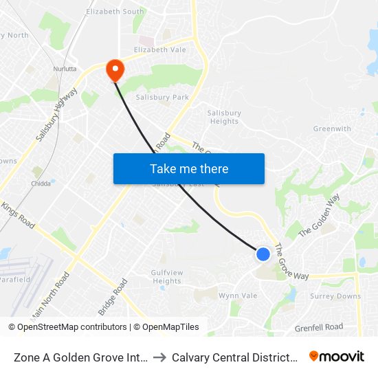 Zone A Golden Grove Interchange to Calvary Central Districts Hospital map