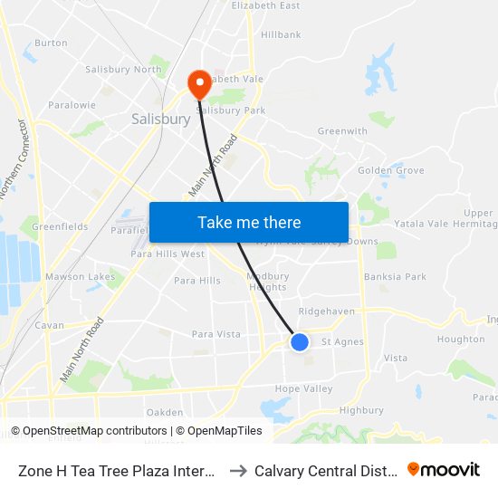 Zone H Tea Tree Plaza Interchange - West side to Calvary Central Districts Hospital map