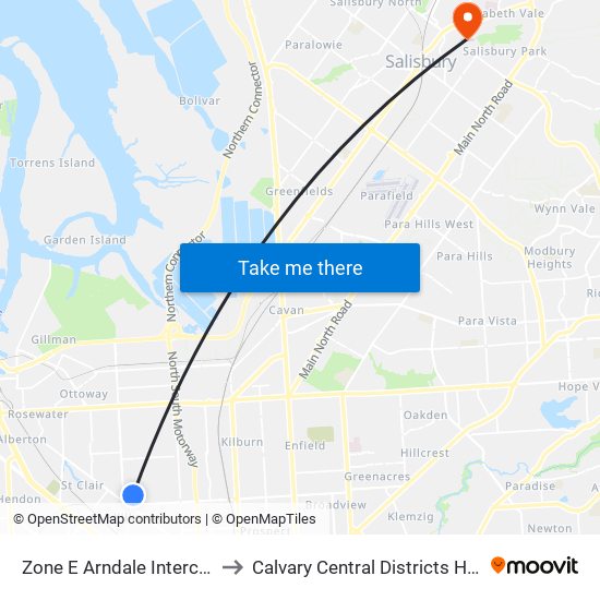 Zone E Arndale Interchange to Calvary Central Districts Hospital map