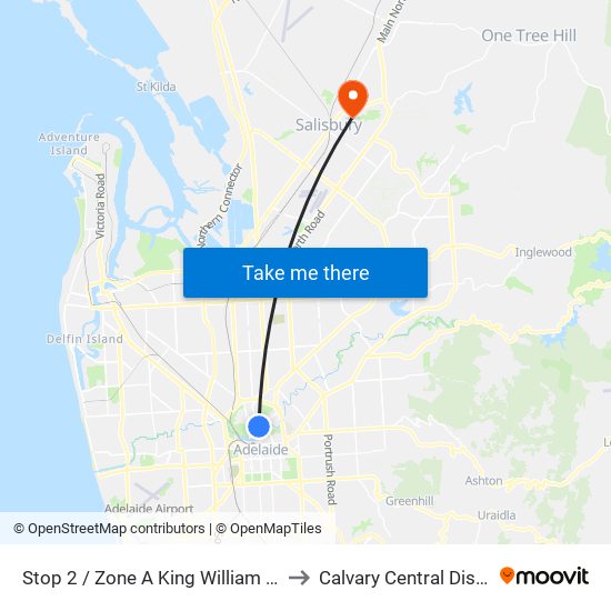 Stop 2 / Zone A King William Rd - North West side to Calvary Central Districts Hospital map