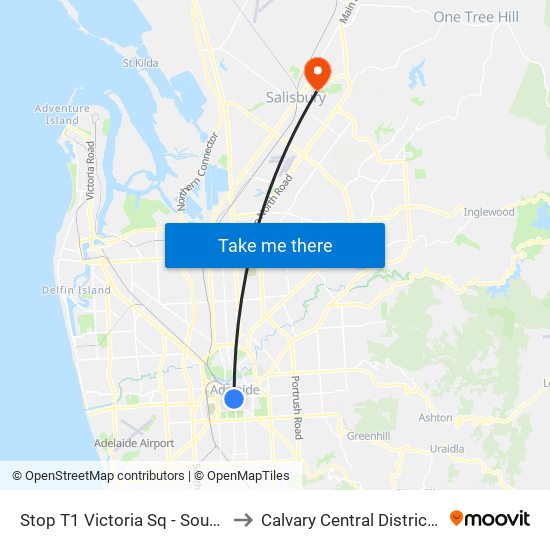 Stop T1 Victoria Sq - South West side to Calvary Central Districts Hospital map