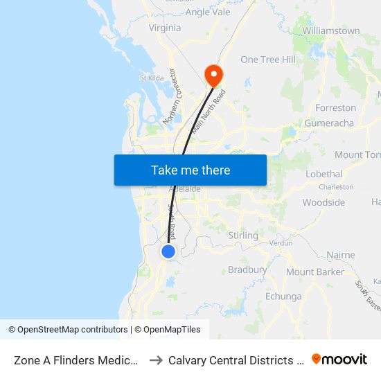 Zone A Flinders Medical Centre to Calvary Central Districts Hospital map