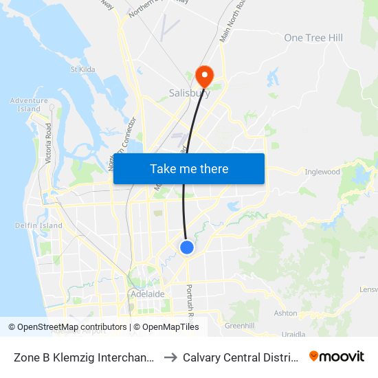 Zone B Klemzig Interchange - West side to Calvary Central Districts Hospital map