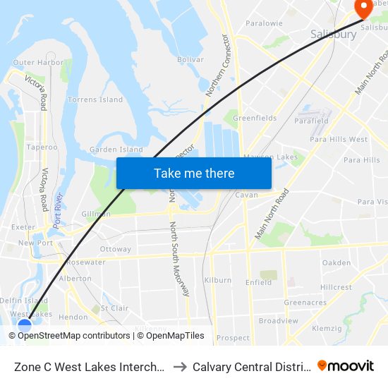 Zone C West Lakes Interchange - East side to Calvary Central Districts Hospital map