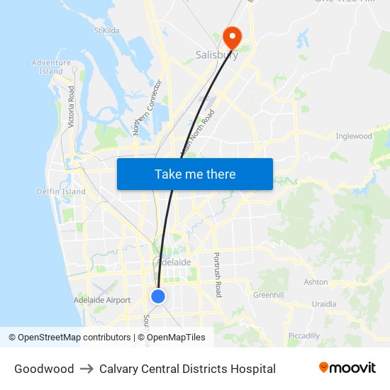 Goodwood to Calvary Central Districts Hospital map