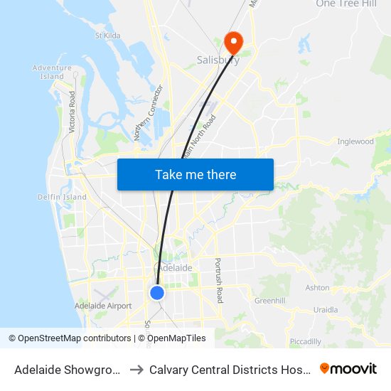 Adelaide Showground to Calvary Central Districts Hospital map