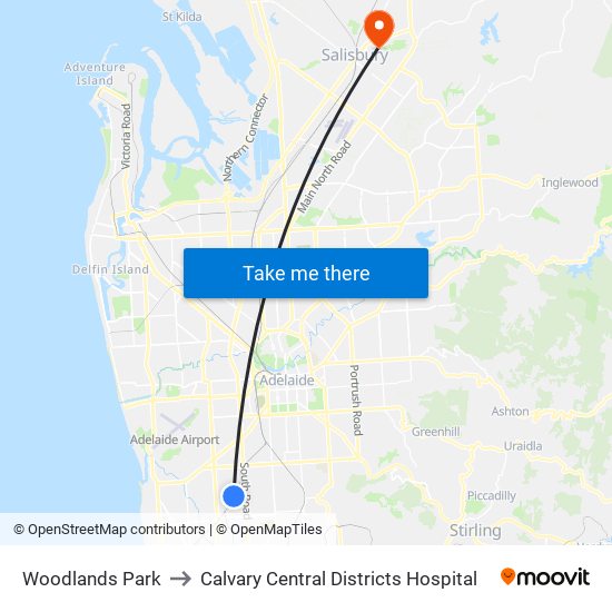 Woodlands Park to Calvary Central Districts Hospital map