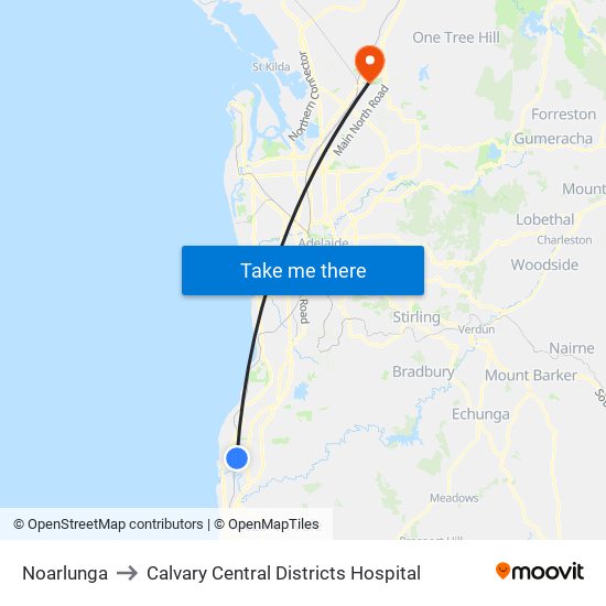 Noarlunga to Calvary Central Districts Hospital map