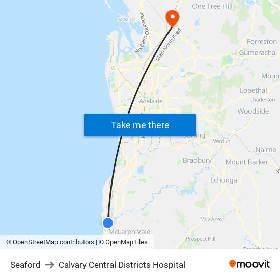 Seaford to Calvary Central Districts Hospital map
