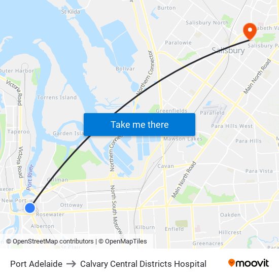 Port Adelaide to Calvary Central Districts Hospital map