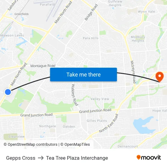 Gepps Cross to Tea Tree Plaza Interchange map