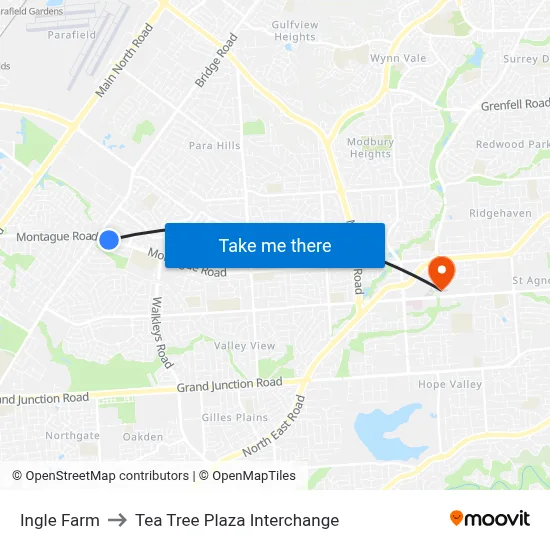 Ingle Farm to Tea Tree Plaza Interchange map