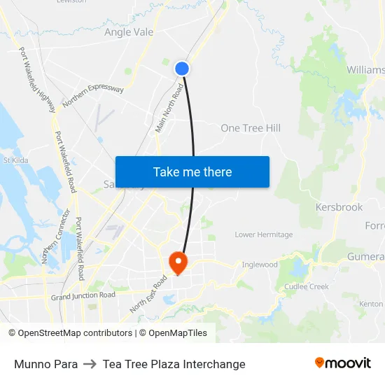 Munno Para to Tea Tree Plaza Interchange map
